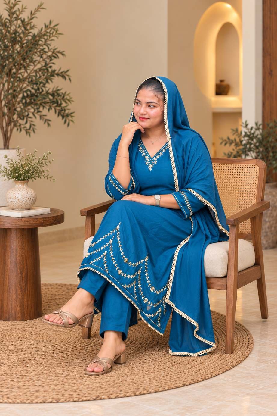Teal Blue Embroidered Anarkali Suit Set – Hikma - Image 2