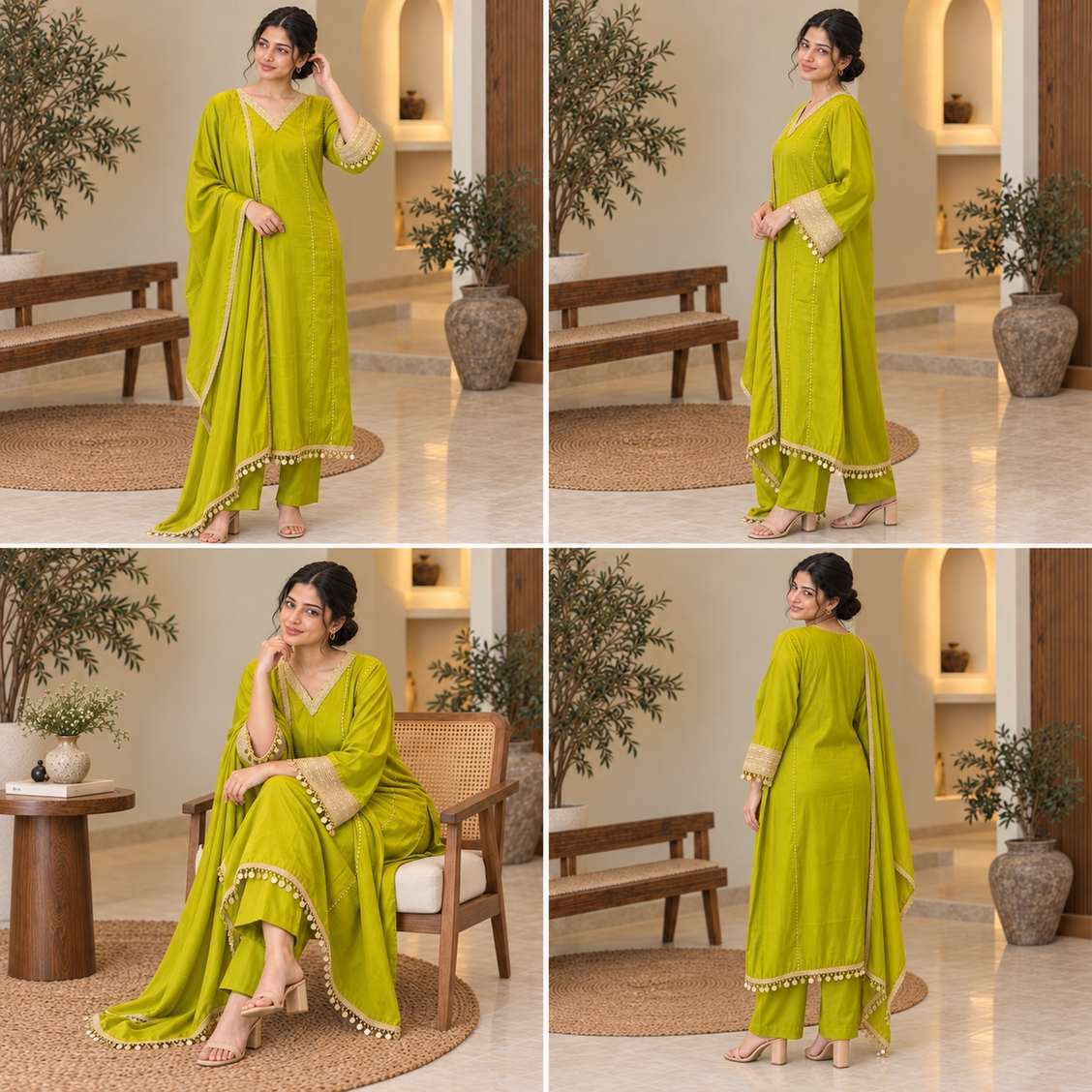 Lime Green Embellished Anarkali Suit Set – Hikma - Image 4