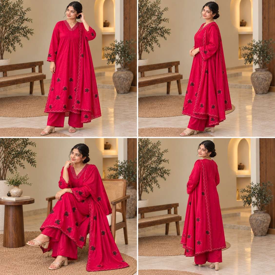 Rani Pink Floral Embellished 3-Piece Suit Set – Hikma - Image 4