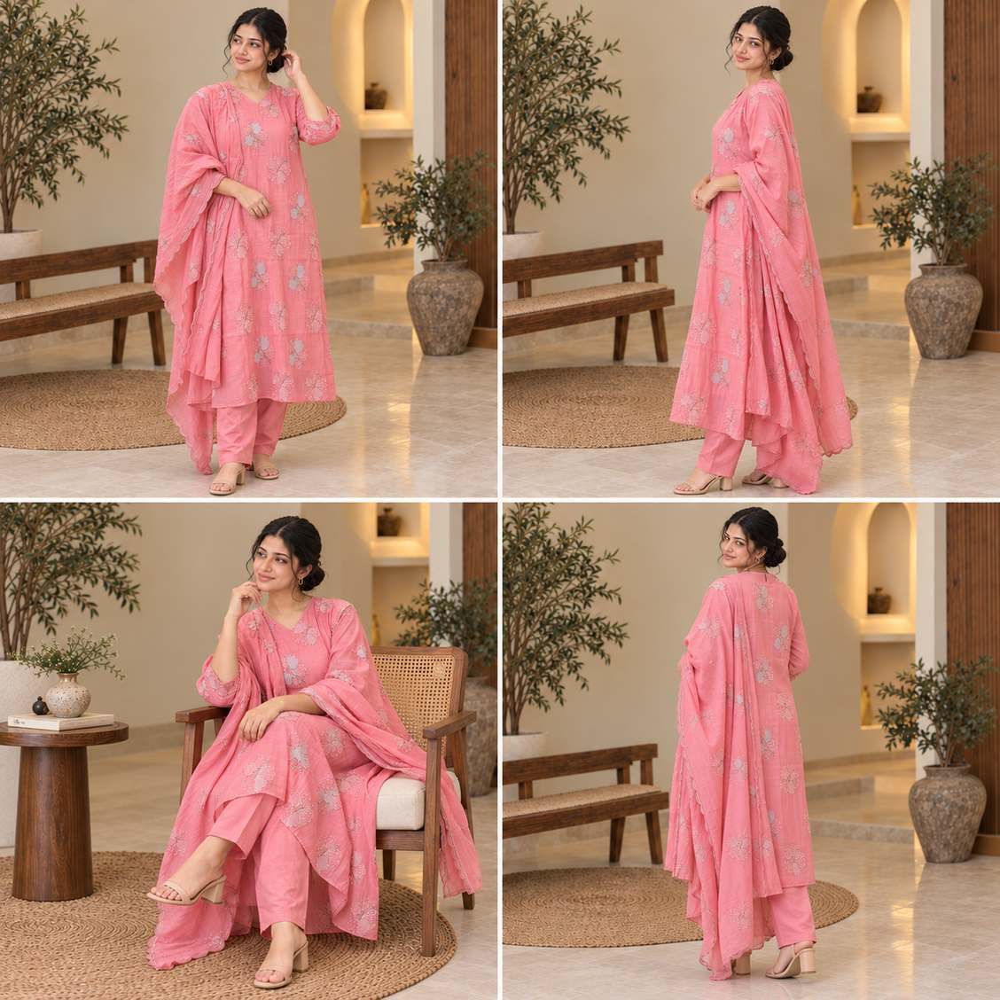 Pink Floral Embroidered Suit Set – Hikma - Image 4
