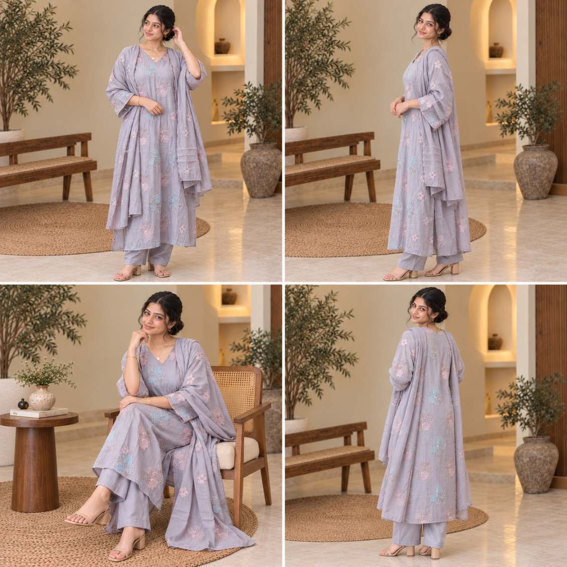 Lavender Floral Embroidered Suit Set – Hikma - Image 4