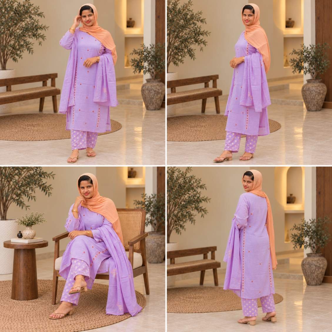 Lavender Embroidered Kurta Set Hikma - Image 3
