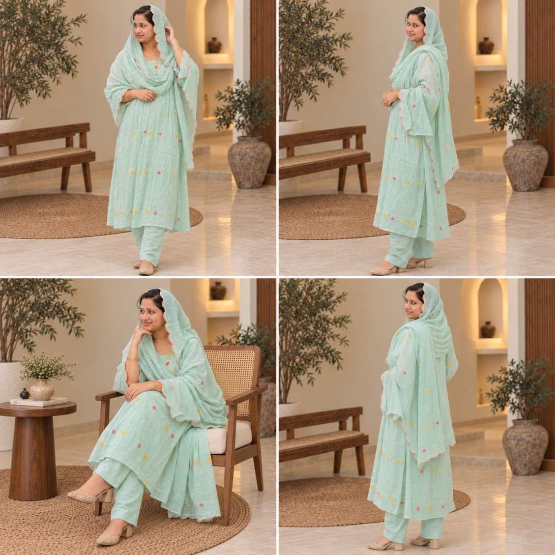 Mint Green Floral Embroidered Suit Set Hikma - Image 4
