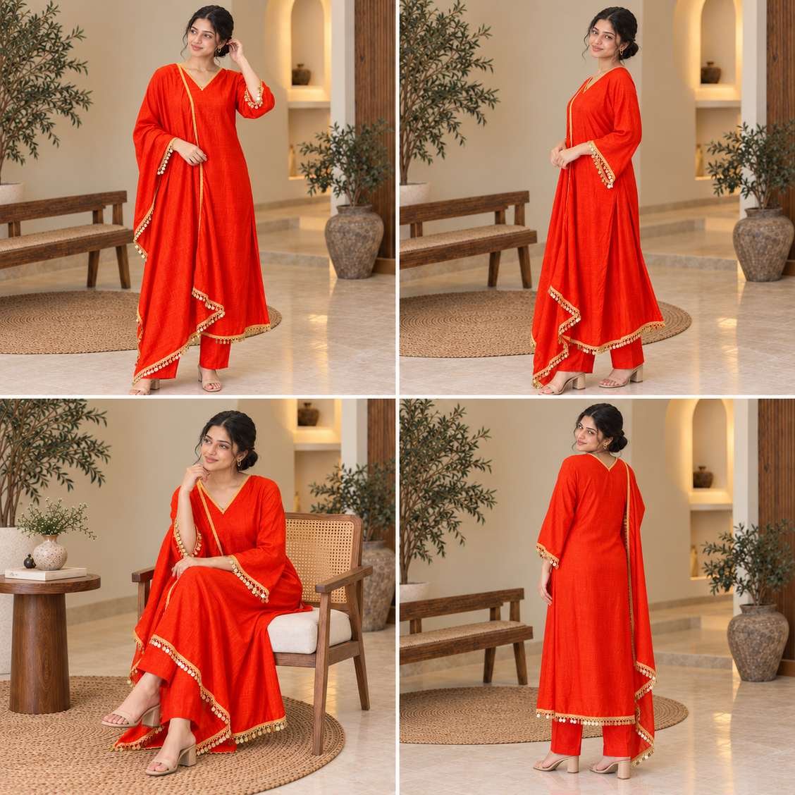 Orange Embellished Anarkali Suit Set – Hikma - Image 4
