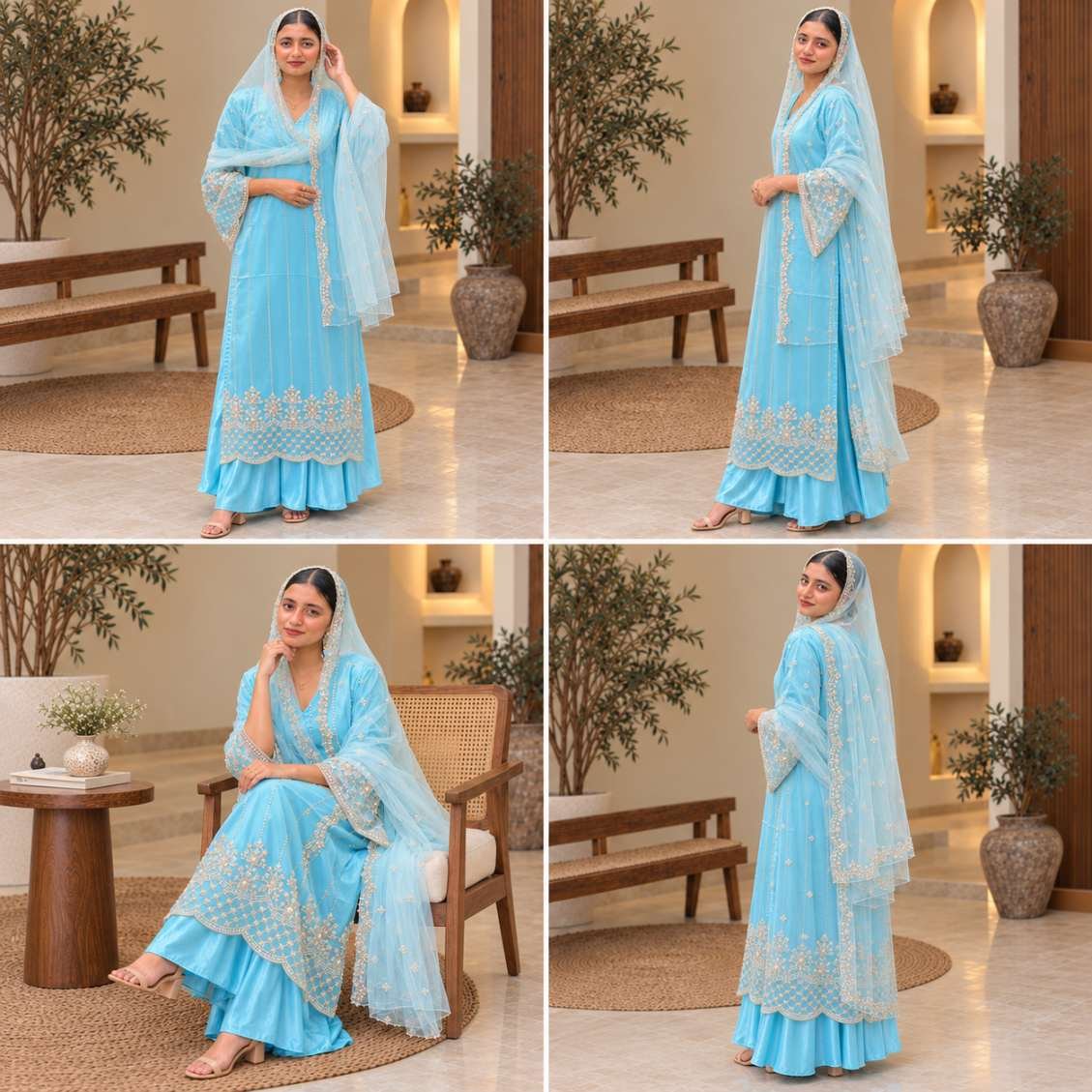 Sky Blue Customised Embroidered Anarkali Suit Hikma - Image 4