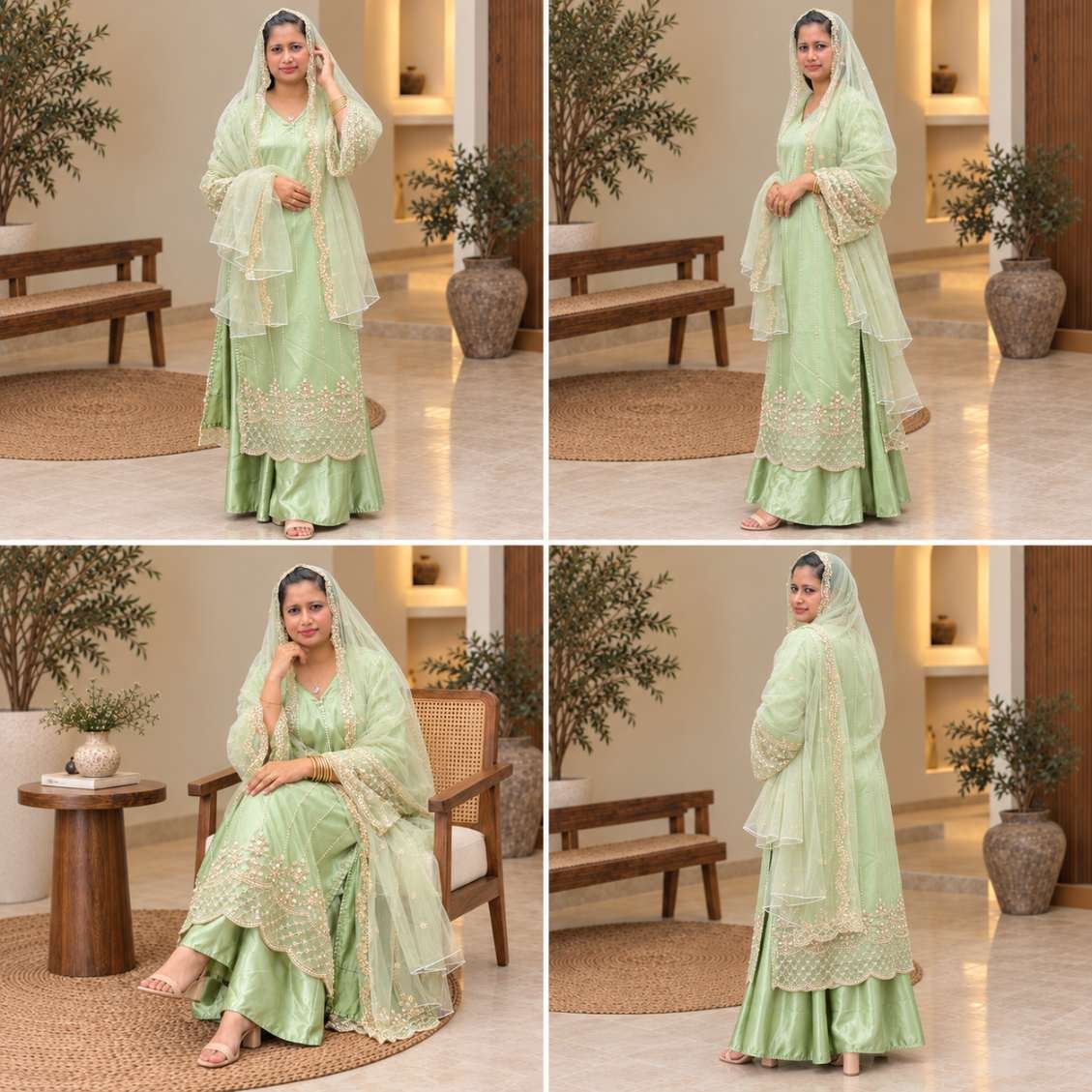 Pastel Green Embroidered Customised Anarkali Set – Hikma - Image 3
