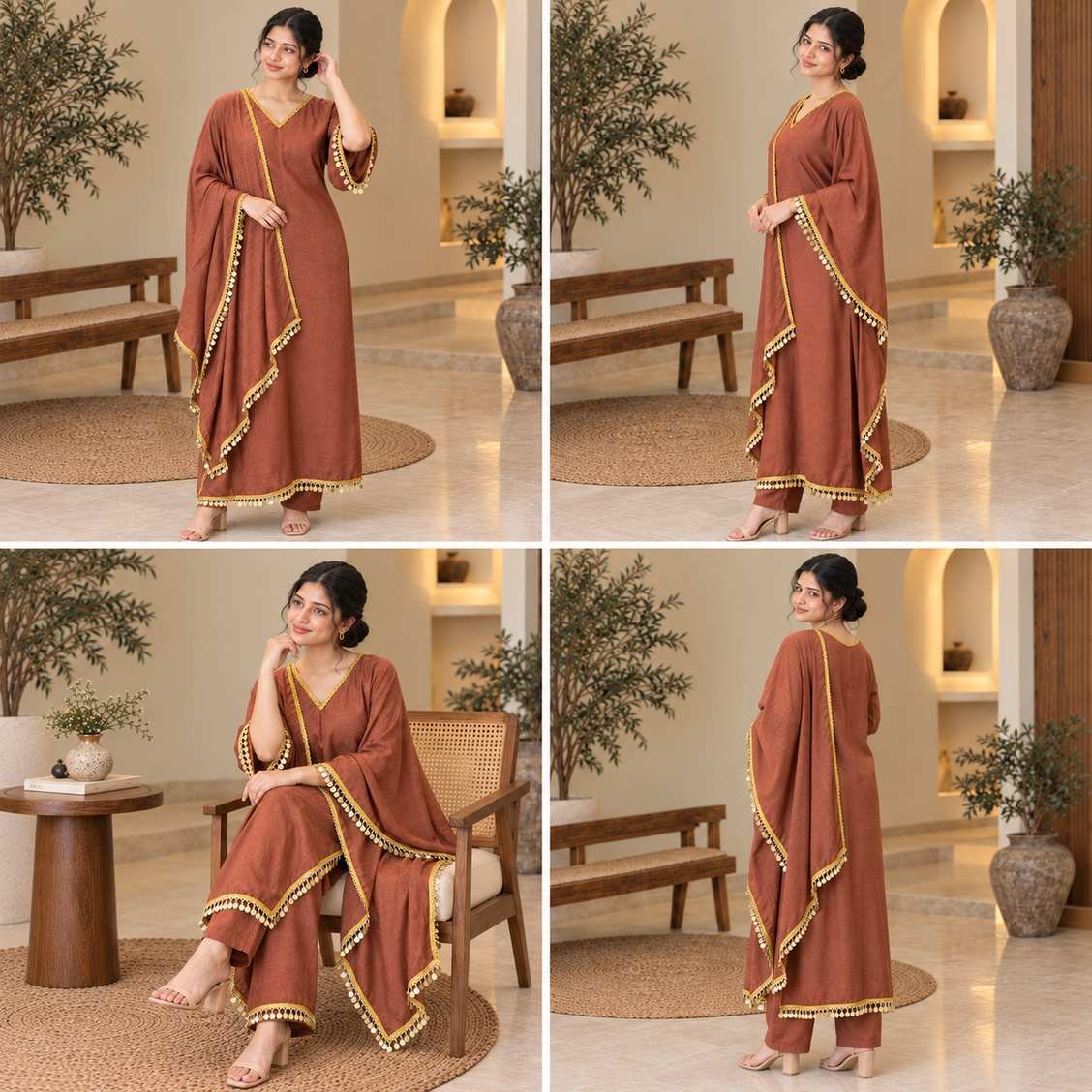 Mocha Brown Embellished Anarkali Suit Set – Hikma - Image 4