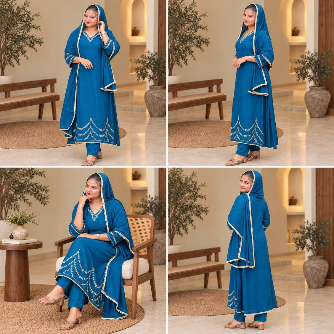 Teal Blue Embroidered Anarkali Suit Set – Hikma - Image 4